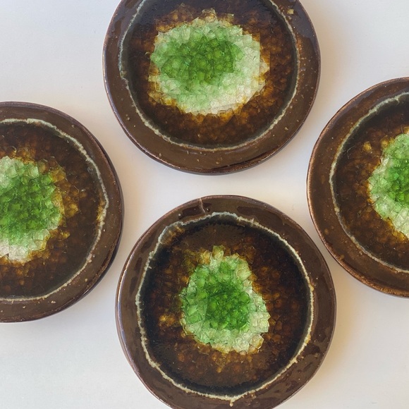 Handmade Ceramic Pottery Coasters with Crushed Glass/Crystal Center - Picture 2 of 9
